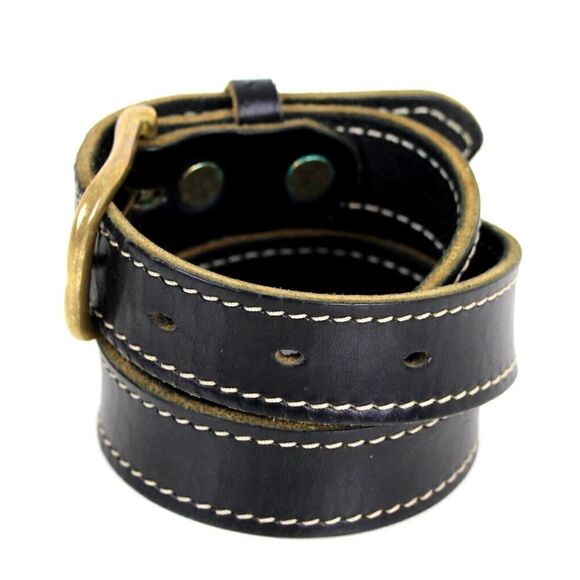 VTG SADDLE BLACK GENUINE LEATHER 1 1/8"Wd STITCH CASUAL DRESS MEN'S BELT 30 (35M - Picture 3 of 10